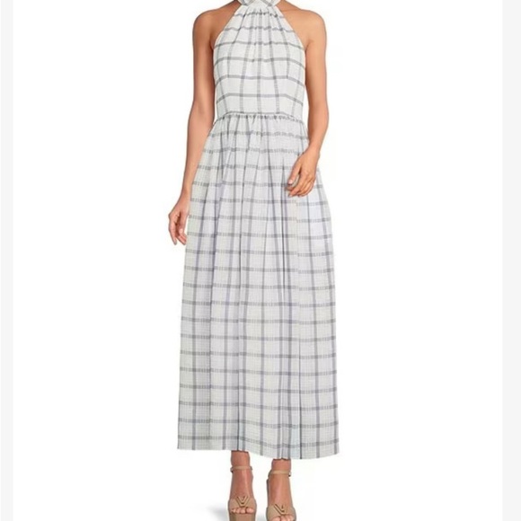 Gianni Bini x Venita Aspen Tinsley Plaid Maxi Dress Halter Ivory/Navy Sz 4 NWT - Picture 3 of 13